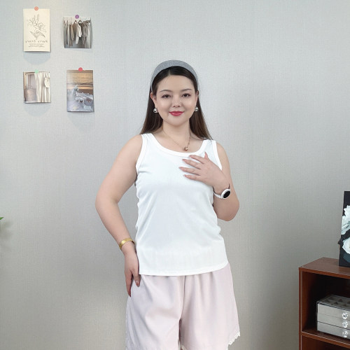 大码白色U领修身内搭吊带背心女