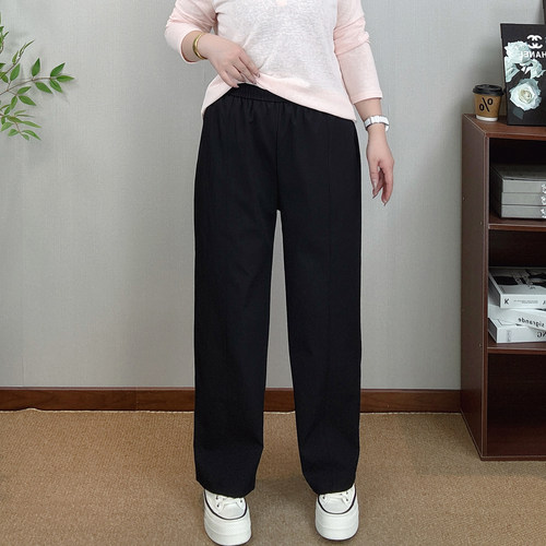 松紧腰阔腿裤女大码直筒休闲裤子