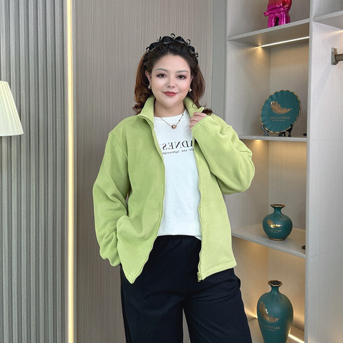 大码胖mm春秋冬奥粒绒拉链外套女