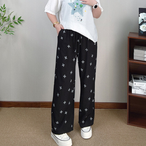 印花阔腿裤女夏季新款大码休闲裤