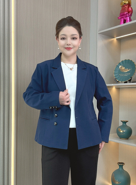 蓝色西装外套女大码胖mm春秋2026新款面试正装通勤百搭气质小西服