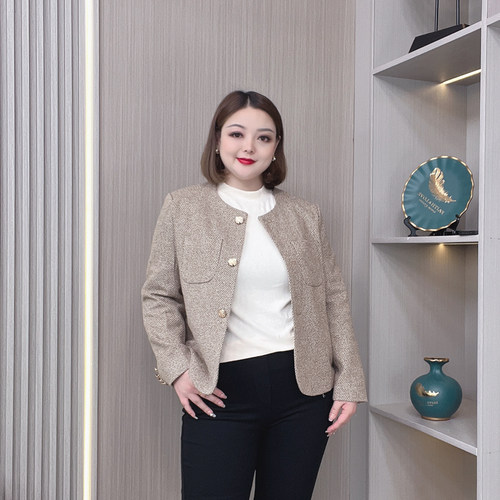 2023秋大码女装毛呢外套显瘦上衣