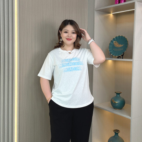 大码胖mm雪花棉宽松短袖T恤女夏