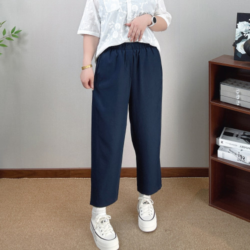 松紧腰薄款阔腿裤女大码2026夏季新款宽松显瘦休闲直筒高腰九分裤