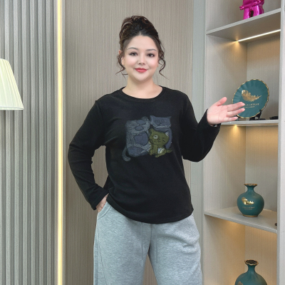 大码胖mm秋冬卡通印花德绒打底衫
