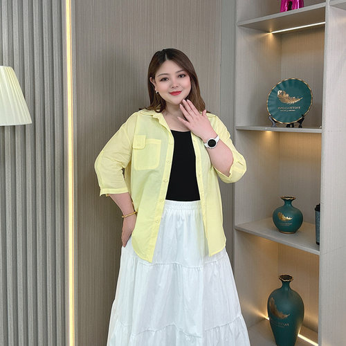 胖mm大码夏季宽松天丝半袖衬衫女
