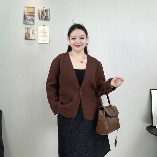 轻熟V领针织开衫女春秋大码外套