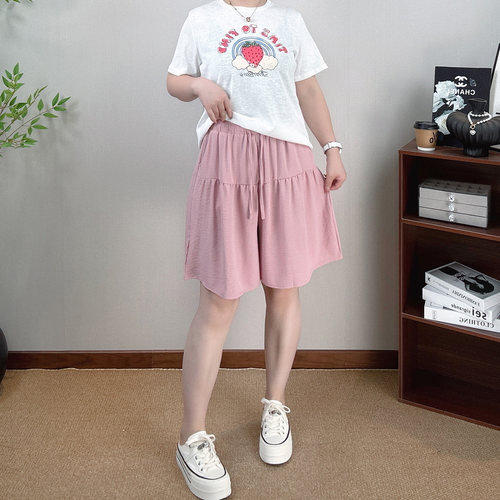 大码高腰短裤女垂感阔腿裤休闲裤
