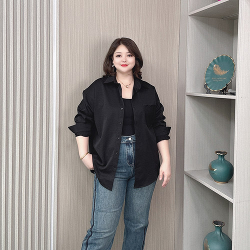 胖mm秋季大码衬衫女显瘦百搭衬衣