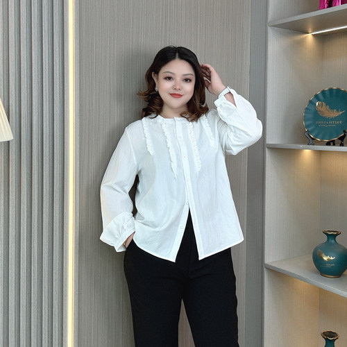 大码女装春秋时尚长袖衬衫上衣