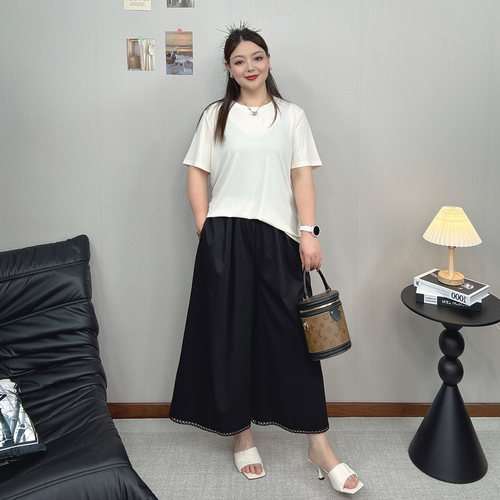 大码阔腿裤女显瘦八分裤休闲裤裙