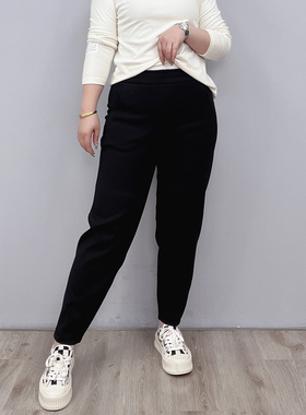 大码冬装加绒休闲裤女胖mm韩版宽松显瘦弹力松紧高腰哈伦萝卜裤子