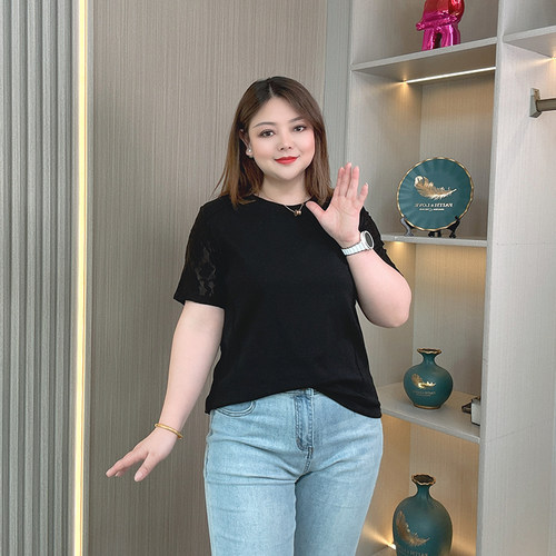 别致时尚气质蕾丝短袖T恤女夏