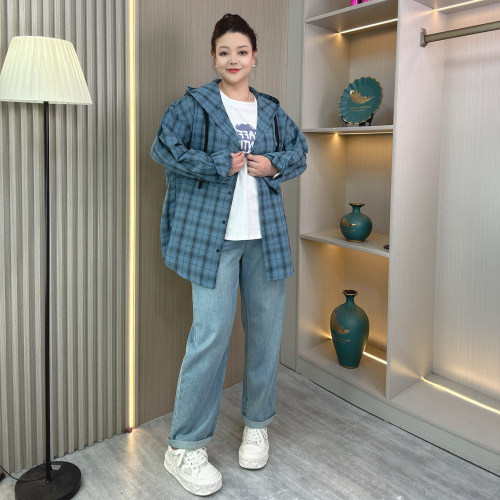 大码女装连帽防晒衬衫女长袖外套