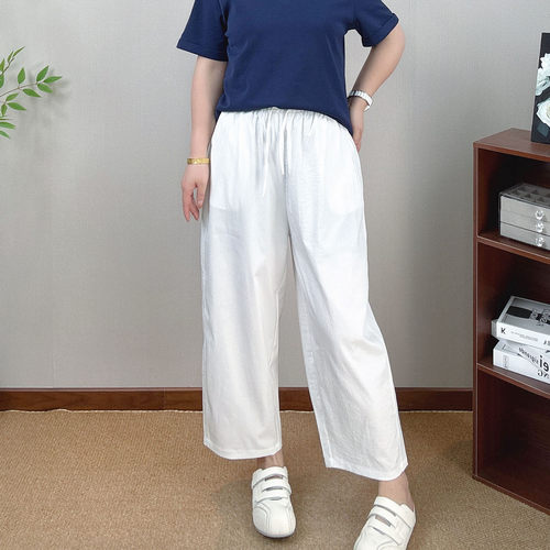 高腰阔腿裤女大码九分直筒休闲裤