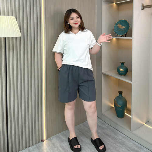 大码女装微胖mm夏季薄款西装短裤