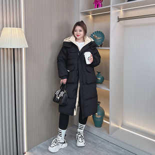 保暖厚外套 90白鸭绒中长款 羽绒服女2024冬装 大码 胖mm宽松显瘦时尚