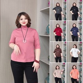 打底衫 半高领纯色遮肚子显瘦上衣女T恤胖mm宽松百搭中袖 女装 大码