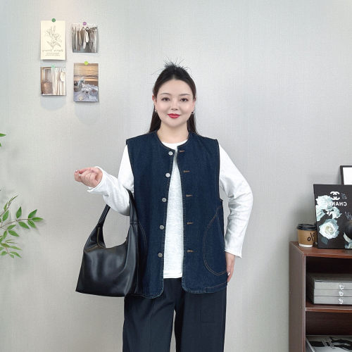 大码宽松时尚无袖牛仔马甲女外套