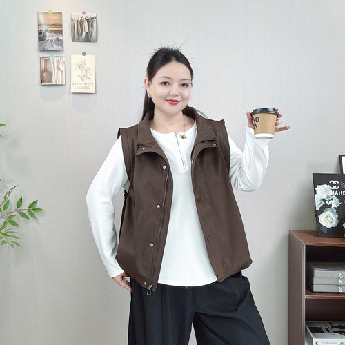 立领拉链马甲女大码抽绳坎肩外套