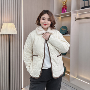 大码女装秋冬新款轻薄棉服外套女胖mm宽松显瘦毛领洋气休闲小棉衣