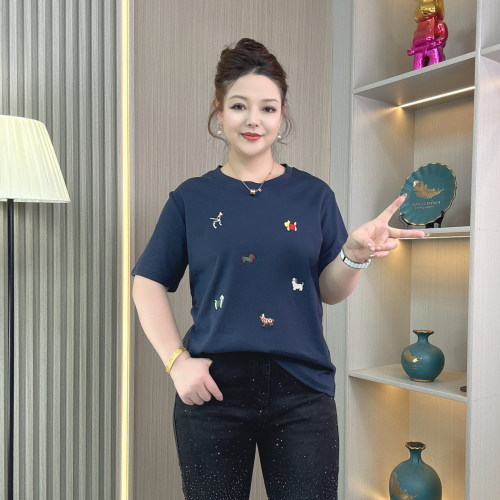 刺绣短袖T恤女夏大码打底衫上衣