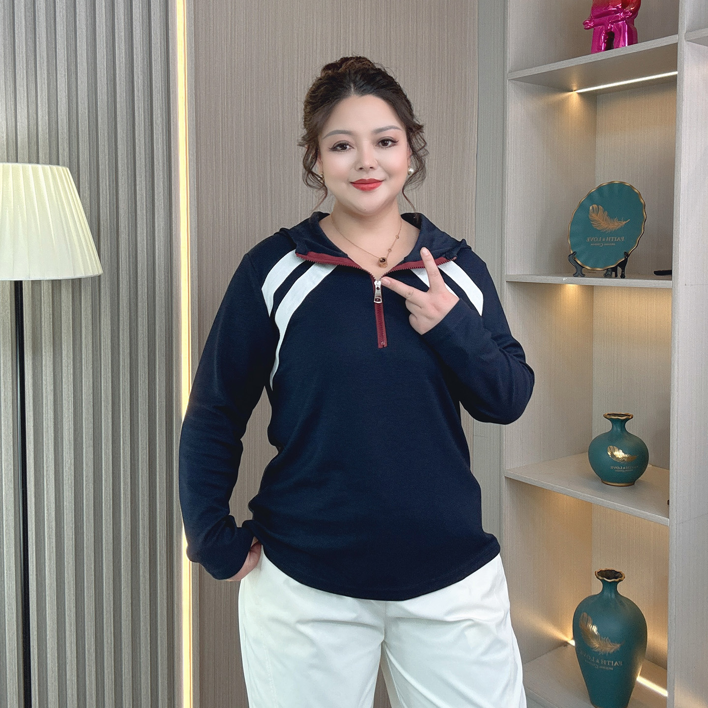 大码胖mm秋季新款连帽长袖上衣女