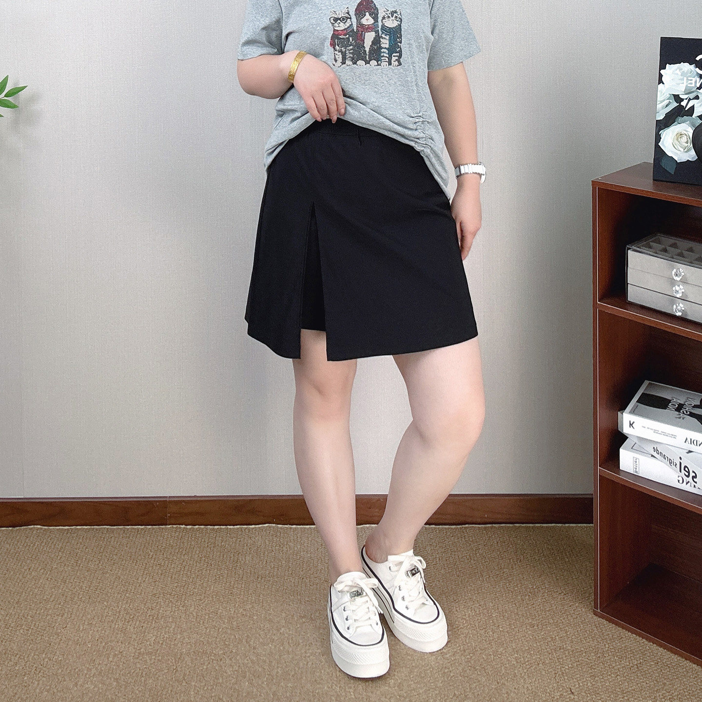 大码黑色裙裤半身裙女休闲短裤裙图片