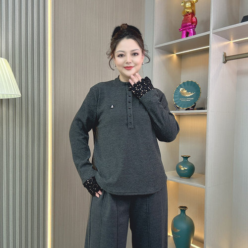 大码冬季加绒蕾丝拼接内搭打底衫