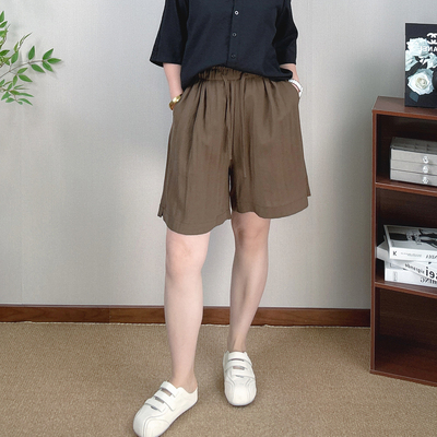 天丝亚麻阔腿短裤女夏季薄款大码