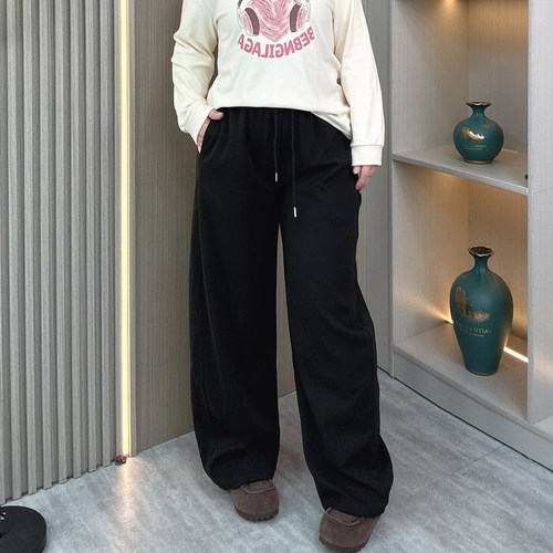 大码胖mm秋季宽松百搭弯刀阔腿裤