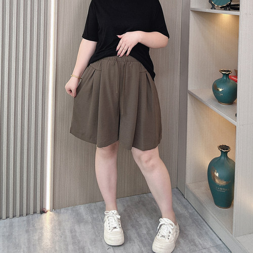 2025夏季大码显瘦冰丝麻阔腿短裤