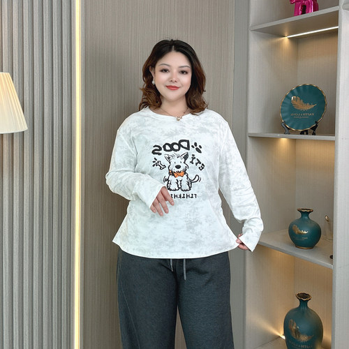 大码胖mm宽松显瘦纯棉T恤打底衫