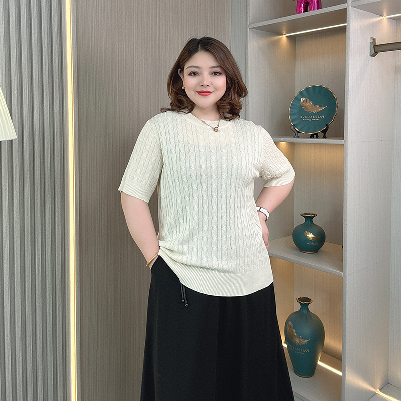 大码女装夏新款冰丝针织短袖T恤