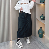 牛仔半身裙女2025秋季 a字包臀裙子 胖mm宽松显瘦休闲长款 新款 大码