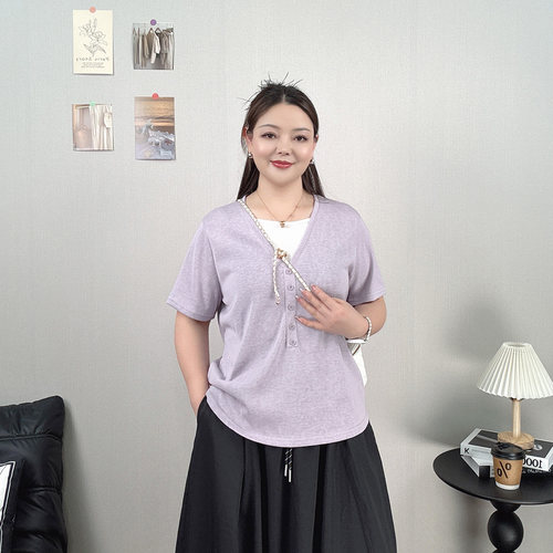 假两件短袖T恤女夏大码休闲上衣