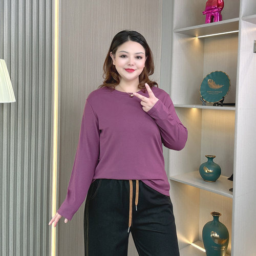 大码胖mm春秋冬纯色宽松打底衫