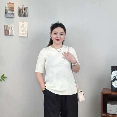 薄款镂空短袖针织衫女夏大码T恤