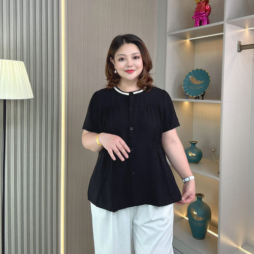 大码胖mm夏季薄款短袖衬衫上衣