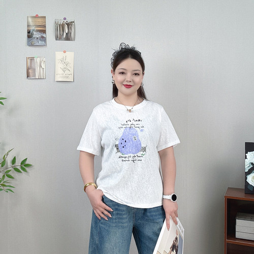 印花T恤女夏季大码薄款休闲上衣