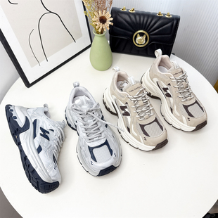 1939 QE03 米家真皮潮流老爹厚底网面百搭休闲运动鞋 增高户外女鞋