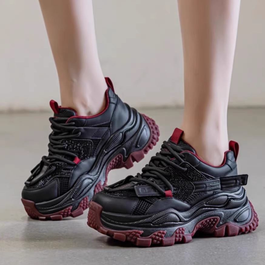 真皮加绒休闲鞋厚底老爹鞋女轻便舒服旅游鞋学院运动鞋C832