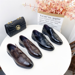 真皮头层牛皮男鞋 209 软底布洛克雕花气质防滑舒适百搭商务休闲鞋