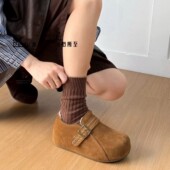 一脚蹬皮带装 真皮 加绒内增高磨砂皮勃肯鞋 饰圆头409050