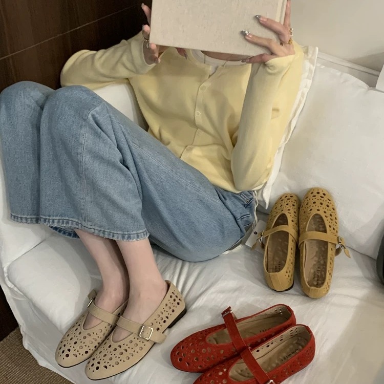 新款浅口镂空平底洞洞鞋舒适百搭气质芭蕾女鞋软底XR181-7006