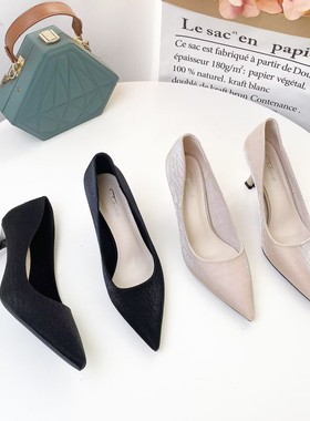 希希家 高跟单鞋时尚百搭尖头浅口日常韩版名媛秀气女鞋SS22A1717