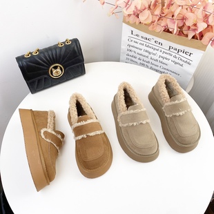 希希家勃肯网红冬季 真皮雪地靴平底厚绒短筒百搭舒适B88157