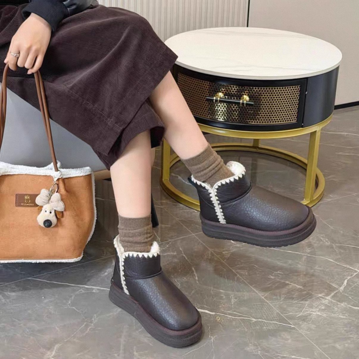 新款圆头保暖棉靴冬季厚底雪地靴女短靴保暖防滑加绒5D06-006265,女鞋,时尚雪地靴,淘宝优惠券,粉丝福利购,淘宝优惠卷