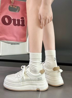 真皮牛皮厚底小白鞋新款百搭增高舒适轻便时尚休闲鞋面包鞋16278