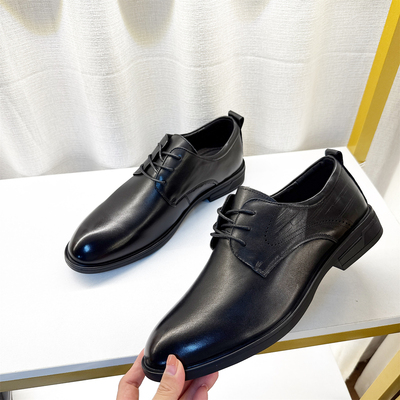 头层牛皮新款商务休闲舒适低跟系带轻便百搭男单鞋LX8011